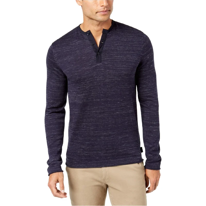 Calvin Klein Mens Heathered Henley Sweater, Blue, XX-Large