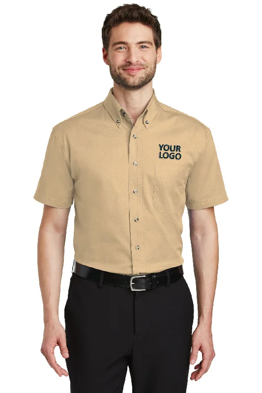 Breezy Outfits Port Authority Short Sleeve Custom Twill Shirts, Stone