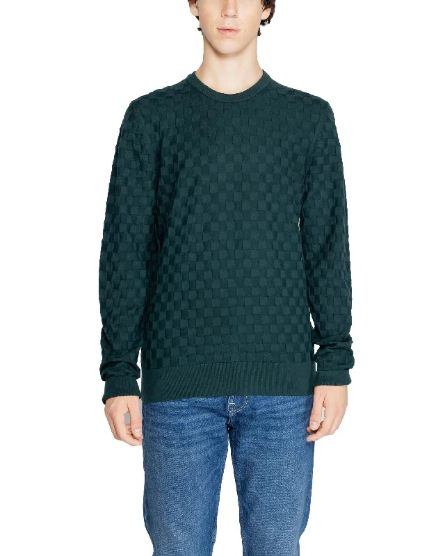 Warm Chic Outfits Calvin Klein  Mens Check Knit Sweater  Forest Green