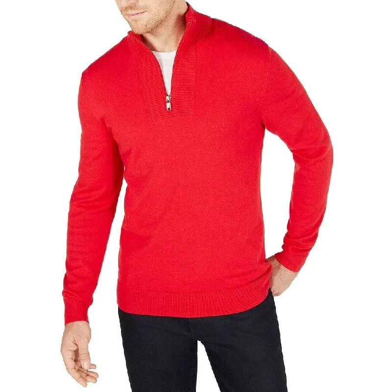 Soft Style Alfani Men's Quarter-Zip Ribbed Placket Sweater Red Size 2XL