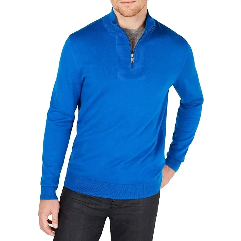 Cozy Shirts Alfani Men's Quarter-Zip Ribbed Placket Sweater Med Blue Size 3 Extra Large Cozy Shirts Alfani Men's Quarter-Zip Ribbed Placket Sweater Med Blue Size 3 Extra Large