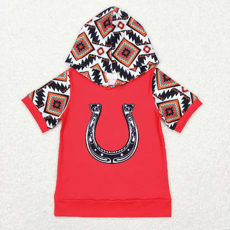 promotion RTS BT0459 Red Western Cow Girls Short Sleeve Hoodies Top