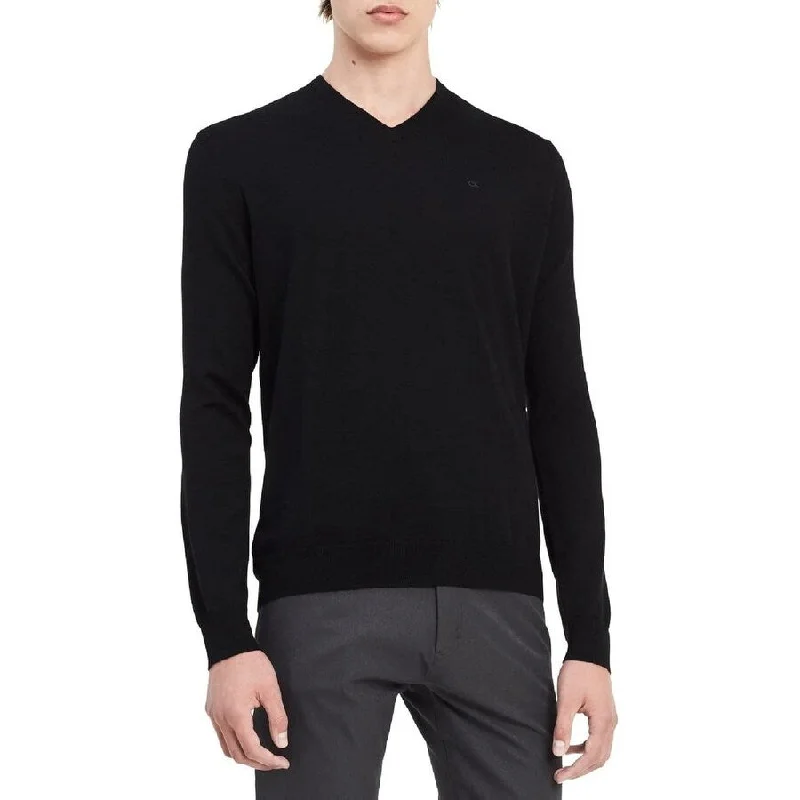 Classic Design Calvin Klein Men's Merino Crew-Neck Sweater Black Size Medium