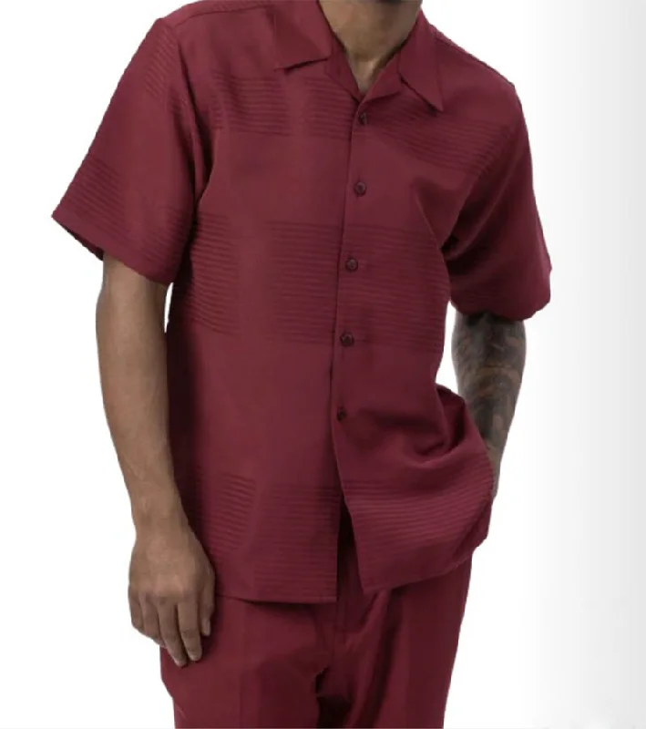 Classic Series Burgundy Tone on Tone 2 Piece Short Sleeve Walking Suit Set