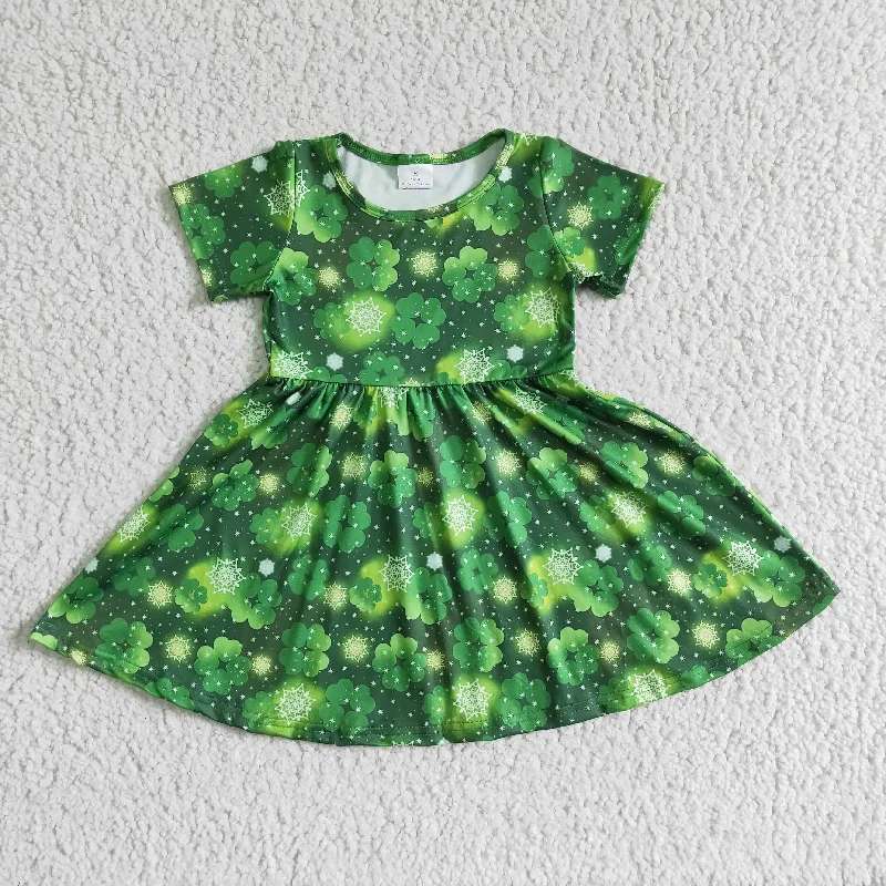 High-quality Fabrics Clearance A8-10 St. Patrick Green Clover Girls Short Sleeve Dresses High-quality Fabrics Clearance A8-10 St. Patrick Green Clover Girls Short Sleeve Dresses