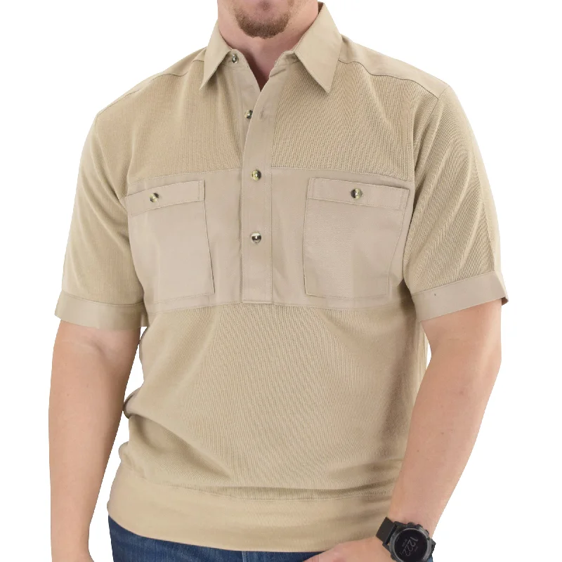 Solid Knit Banded Bottom Shirt with Woven Chest Panel 6041-22N Big and Tall - Heather Tan