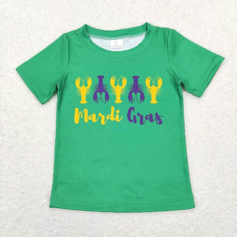 BT0501  Mardi Gras Yellow Green Crawfish Boys Short Sleeve Top T-shirts