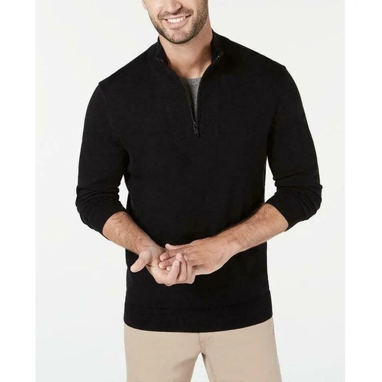 Everyday Style Alfani Men's Quarter-Zip Ribbed Placket Sweater Black Size Extra Large - XL Everyday Style Alfani Men's Quarter-Zip Ribbed Placket Sweater Black Size Extra Large - XL