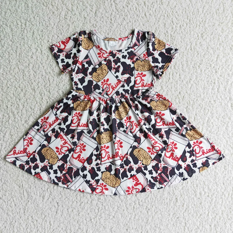 Versatile Comfort Wear GSD0093 Red Black Chicken Cow Print Girls Short Sleeve Dresses Versatile Comfort Wear GSD0093 Red Black Chicken Cow Print Girls Short Sleeve Dresses