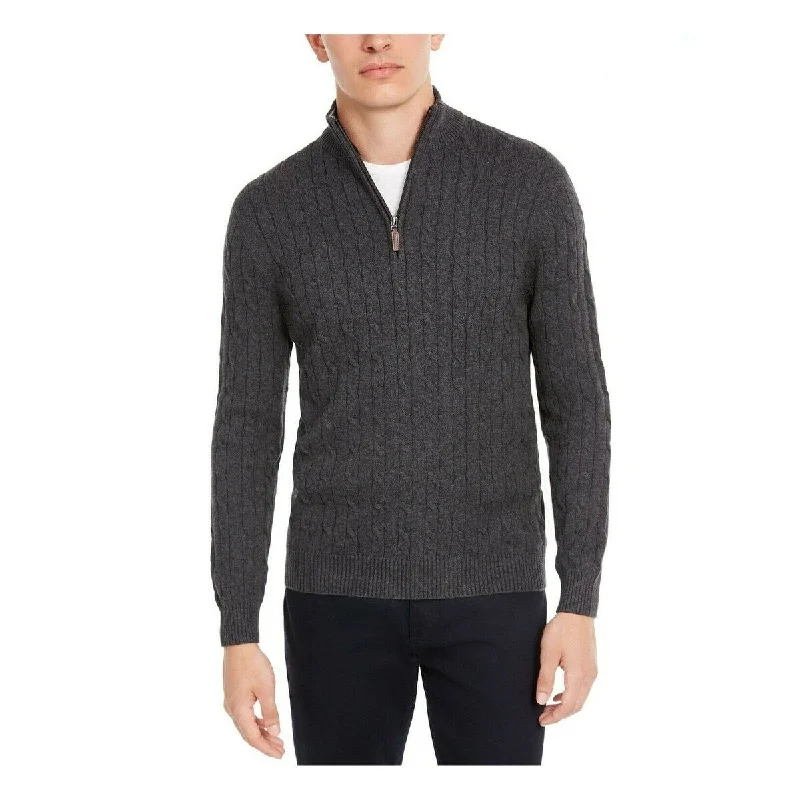 Playful Style Club Room Men's Pima Cable Quarter-Zip Sweater Gray Size Small