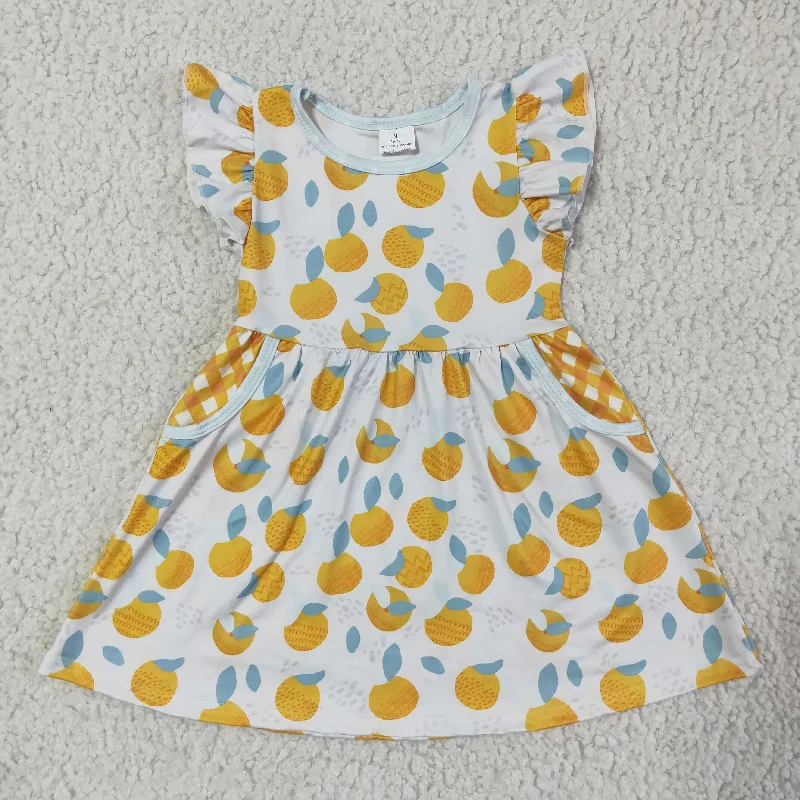 Elegant Tailoring GSD0074 Yellow Orange Lemon Fruits Pockets Girls Flutter Sleeve Dresses Elegant Tailoring GSD0074 Yellow Orange Lemon Fruits Pockets Girls Flutter Sleeve Dresses