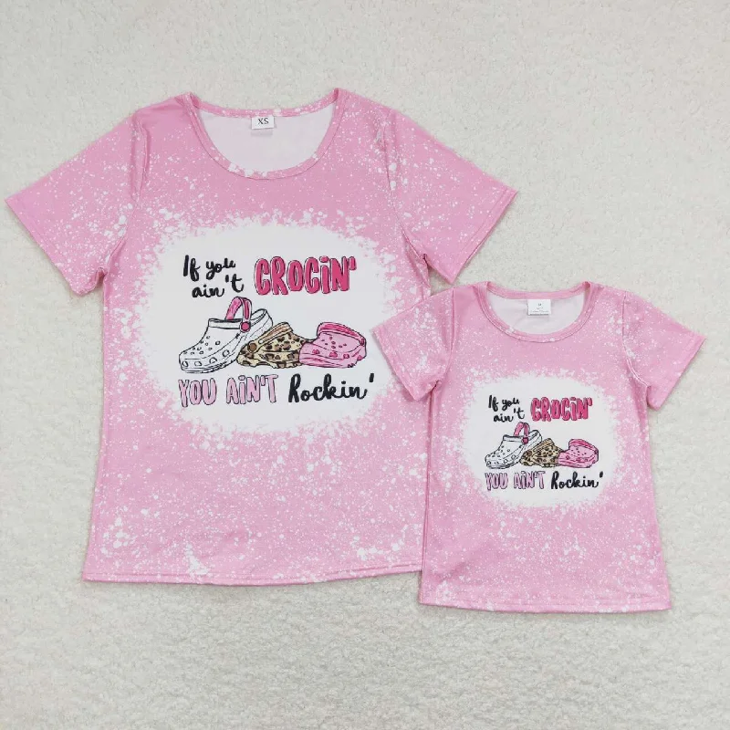 GT0443 Rockin crocin  pink Girls Short Sleeve Top T-shirts