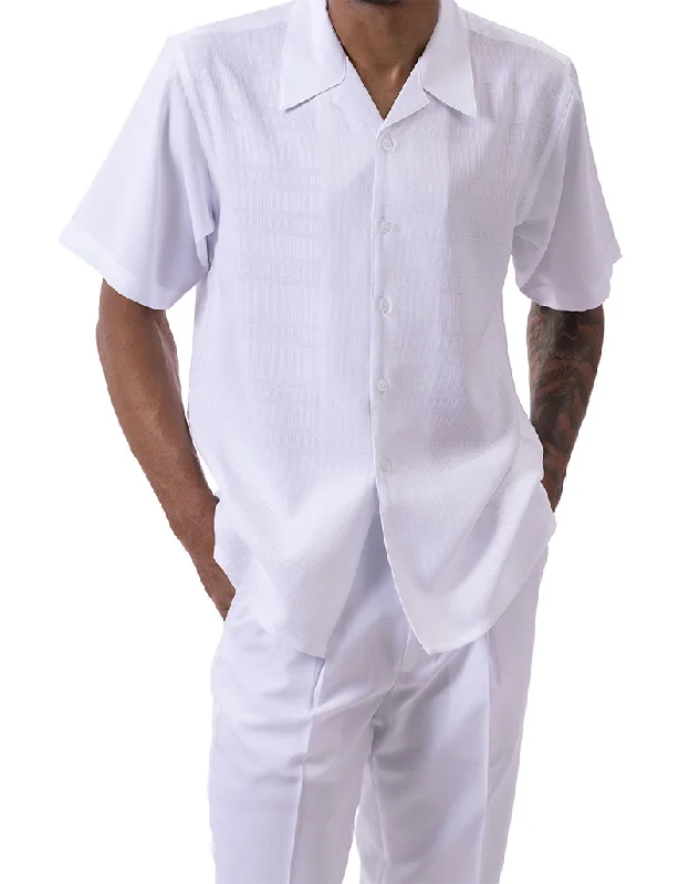 British Style White Weave Pattern Walking Suit 2 Piece Short Sleeve Set