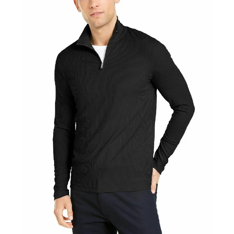 Stunning Fashion Alfani Men's Lightweight Ribbed Quarter-Zip Pullover Black Size XL - X-Large