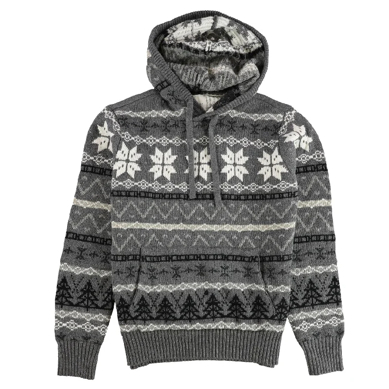 American Eagle Mens Snowflake Hooded Sweater, Grey, Medium