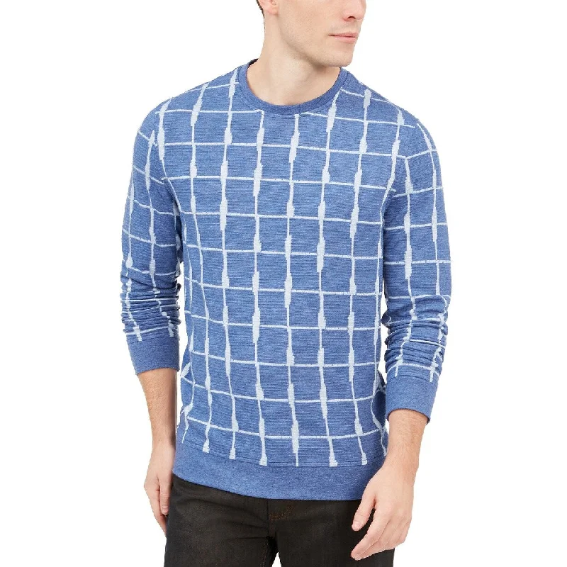Street Fashion Alfani Men's Jacquard Grid Sweatshirt Blue Size Small