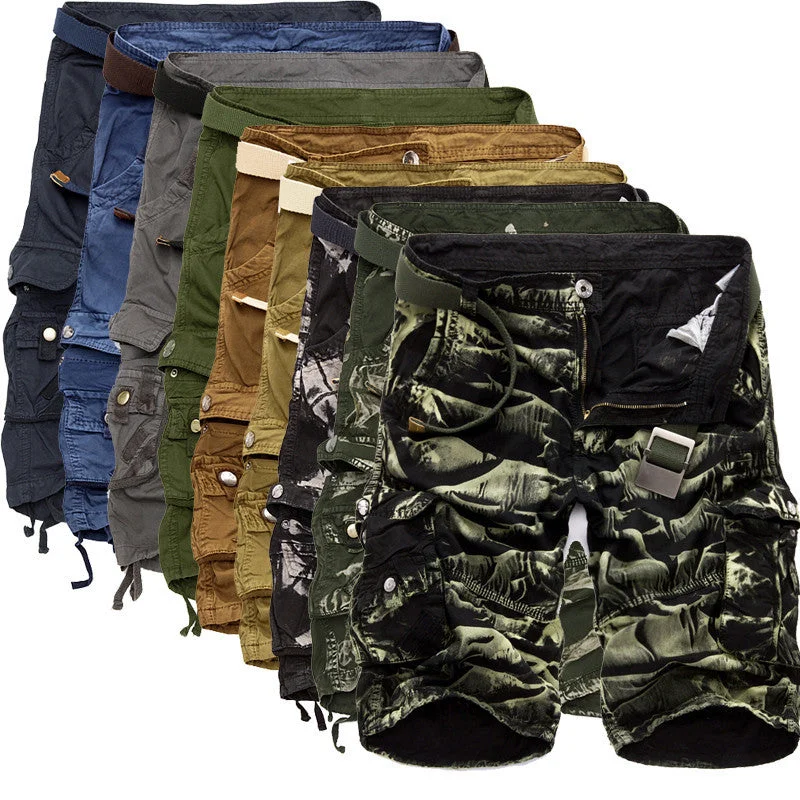 Leisure Travel Mens Military Cargo Shorts Army Camouflage Shorts Men Cotton Loose Work Casual Short Pants Plus Size No Belt