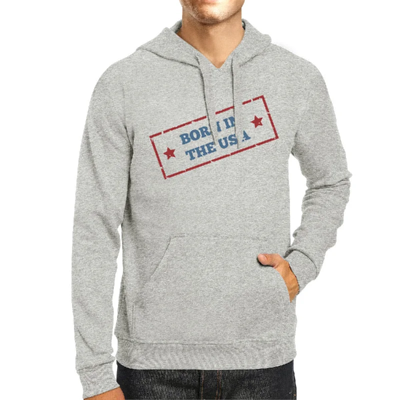 Warm Winter Series Born In The USA Unisex Graphic Hoodie Gray Round Neck Pullover Top