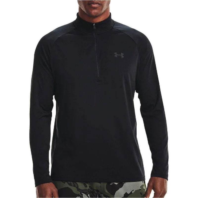 Simple Solid Color Under Armour Tech Half Zip Long Sleeve Mens Training Top - Black