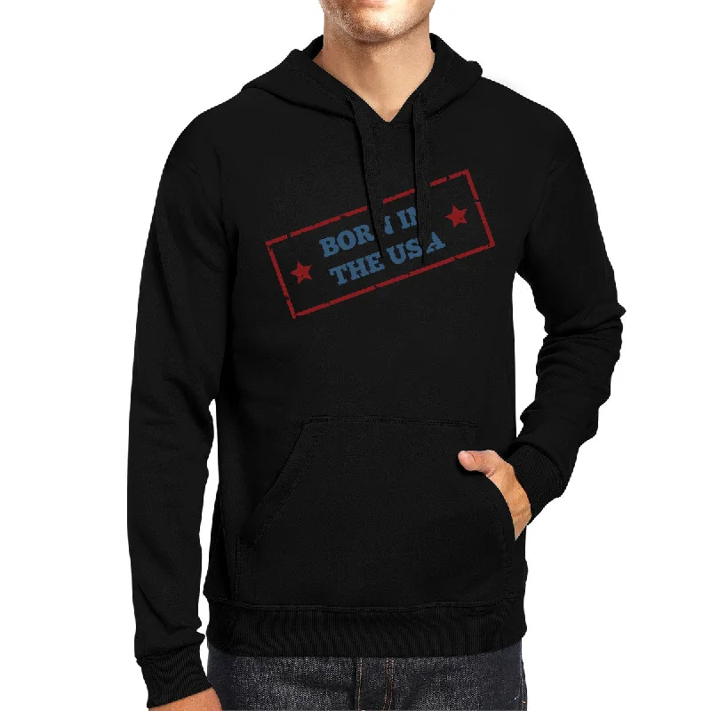 Nightclub Style Born In The USA Unisex Graphic Hoodie Black Round Neck Pullover Top