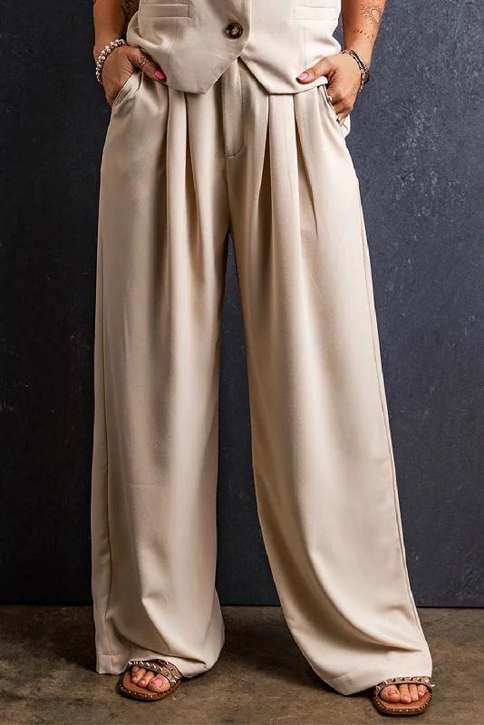 Casual Chic Wear Ruched Wide Leg Pants with Pockets