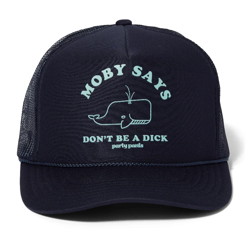 Stylish Ease Moby Says Navy Blue Trucker Hat