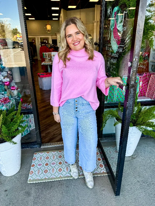 Unique Fashion Lindsey Solid Sweater: Pink