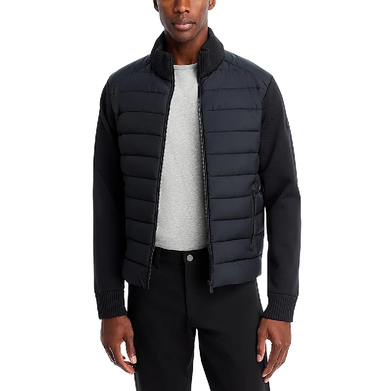 Warm Atmosphere Mens Mixed Media Recycled Polyester Quilted Coat