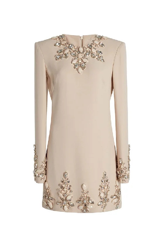 Chic Lounge Graceful Jeweled Neck Strong Shoulder Long Sleeve Sheath Party Mini Dress Chic Lounge Graceful Jeweled Neck Strong Shoulder Long Sleeve Sheath Party Mini Dress