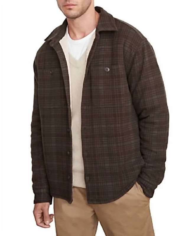 Elegant Design Plaid Sherpa Shirt Jacket In Frog/wet Cedar