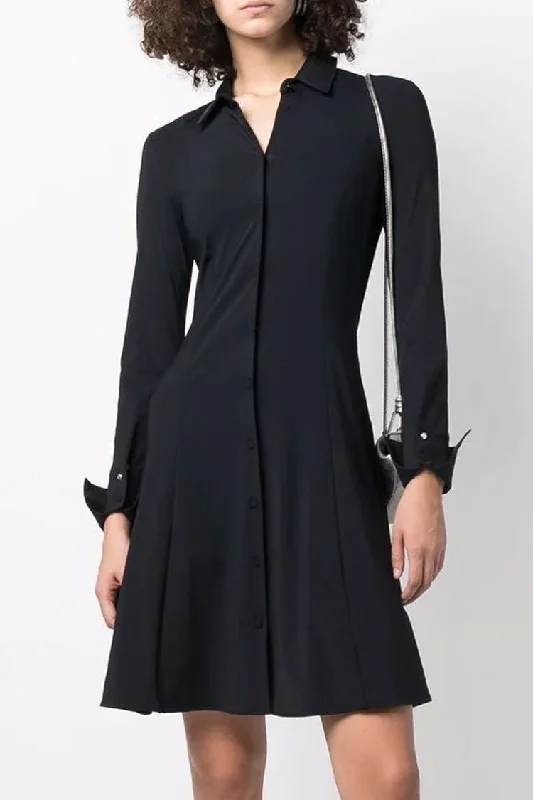 Effortless Elegance Chic Collared Button Down Long Sleeve Fit & Flare Mini Shirt Dress - Black Effortless Elegance Chic Collared Button Down Long Sleeve Fit & Flare Mini Shirt Dress - Black