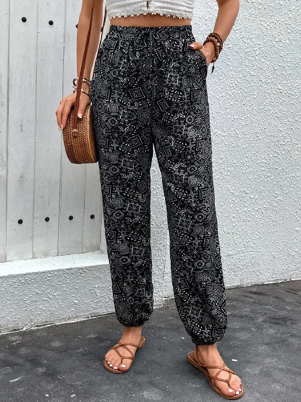 Sporty Wear Printed High Waist Pants