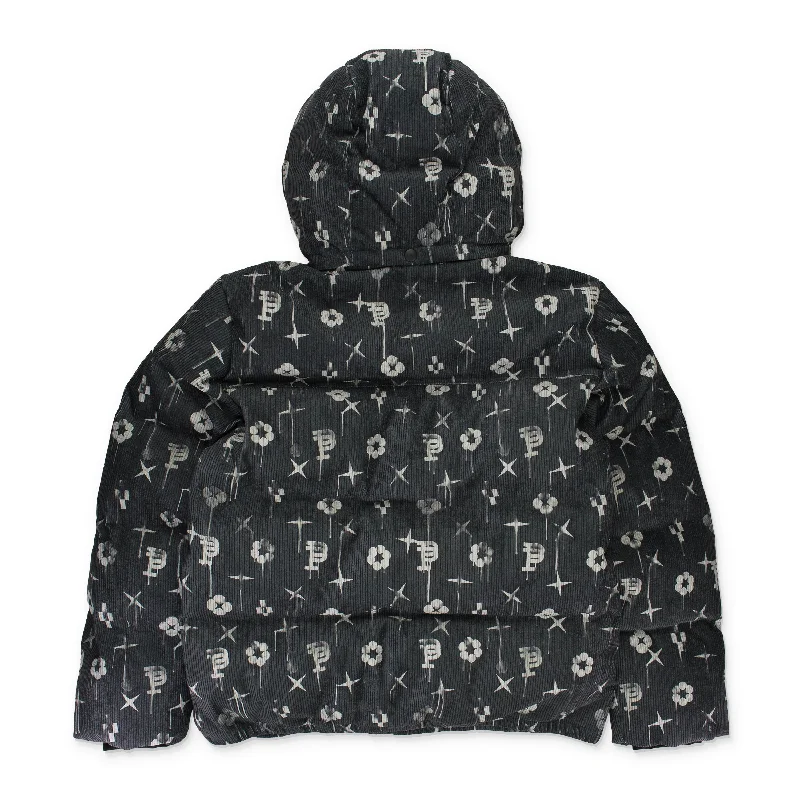 Classic Style PRINTE CORDUROY BLACK PUFFER JACKETS