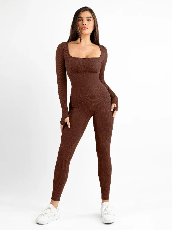 Fashion Pioneer Shapewear Seamless Thumb Hole Long Sleeve Jumpsuit