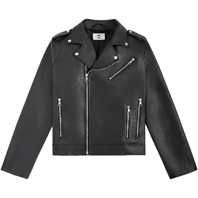 Fashionable Inner Wear Mens Asymmetric Faux Leather Motorcycle Jacket