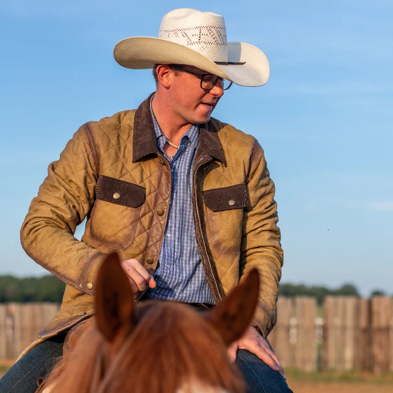 Sports And Leisure Flynt Western Men's Laredo Quilted Suede Jacket in Flax