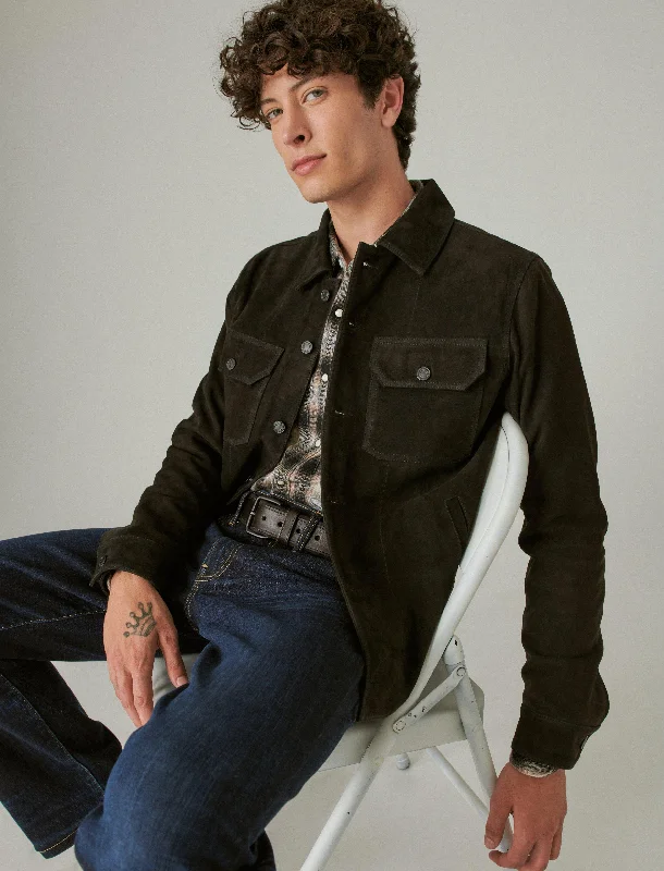 Minimal Style Lucky Brand Men's Cole Hauser Suede Military Shirt Jacket