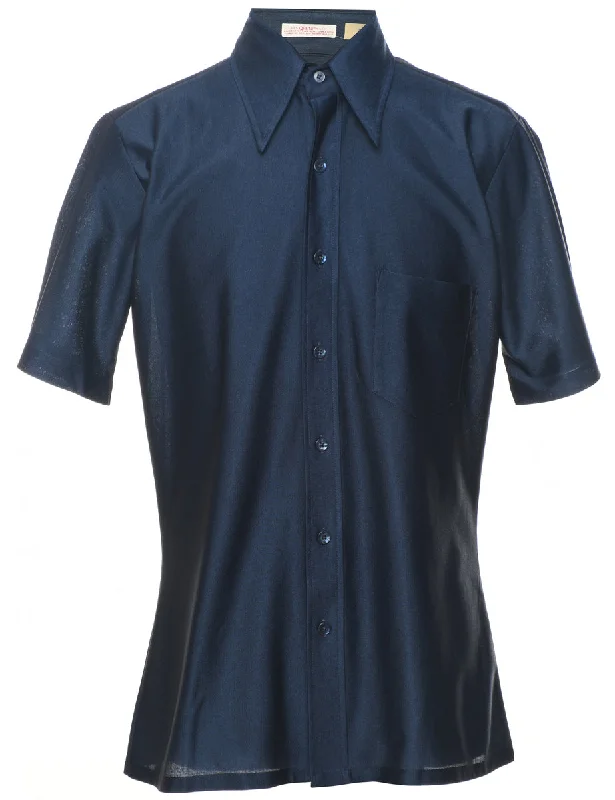 Celebrity Style 1970s Navy Short Sleeve Shirt - M