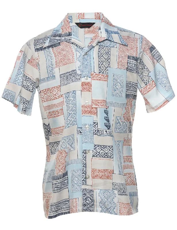 Fashionable And Versatile 1970s Short Sleeve Multi-Colour Patterned Shirt - M