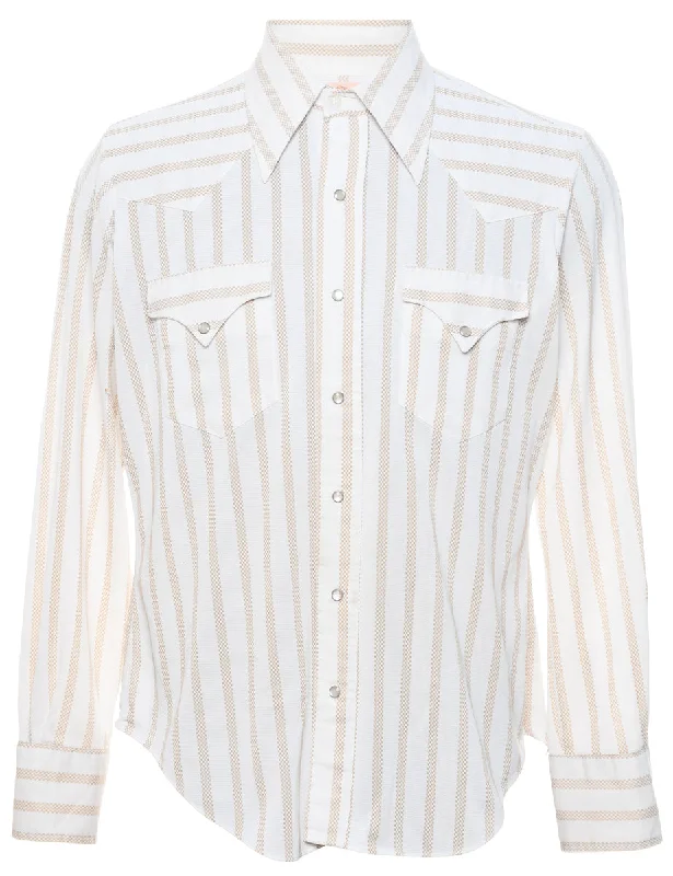 Noble Temperament 1970s Western White & Beige Striped Shirt - L