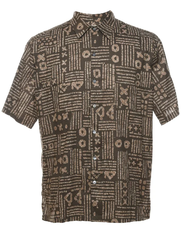 Classic Series 1990s Brown Patterned Classic Shirt - M