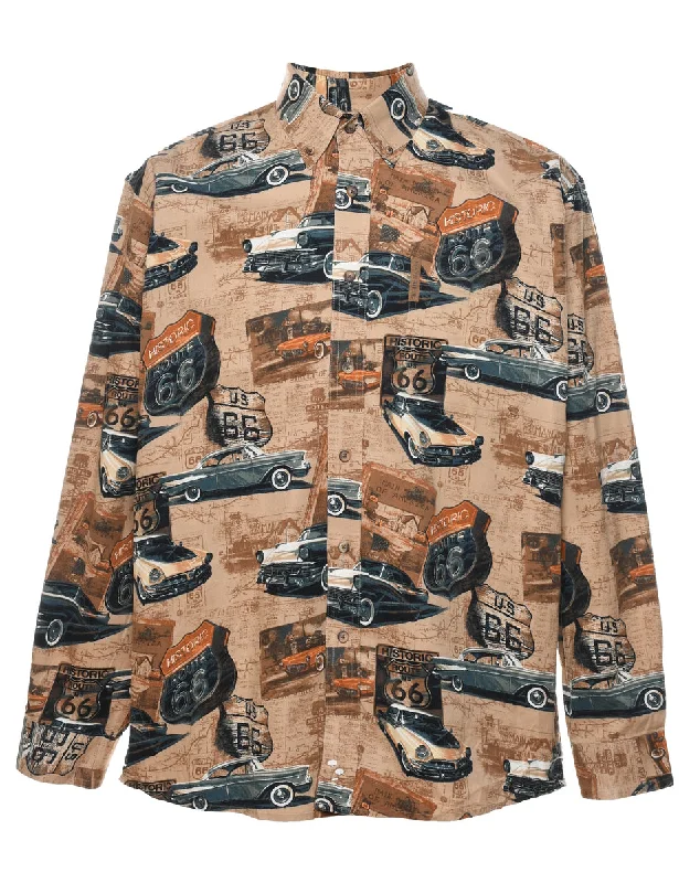 Dynamic Fashion 1990s Car Print Multi-Colour Shirt - M