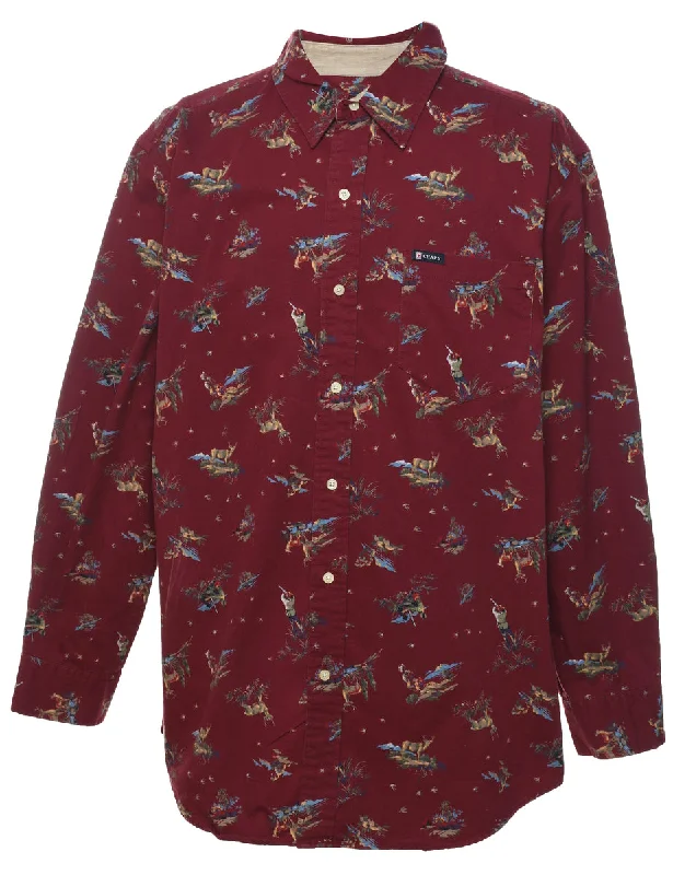 Knitted Design 1990s Chaps Pattered Maroon Shirt - L
