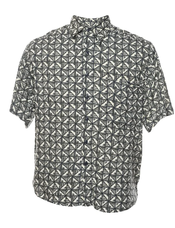 Nightclub Style 1990s Geometric Pattern Off-White & Grey Shirt - S