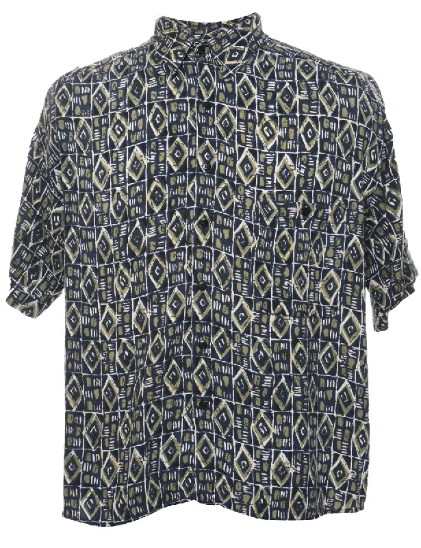 Single-shoulder Neck Design 1990s Geometric Pattern Shirt - L