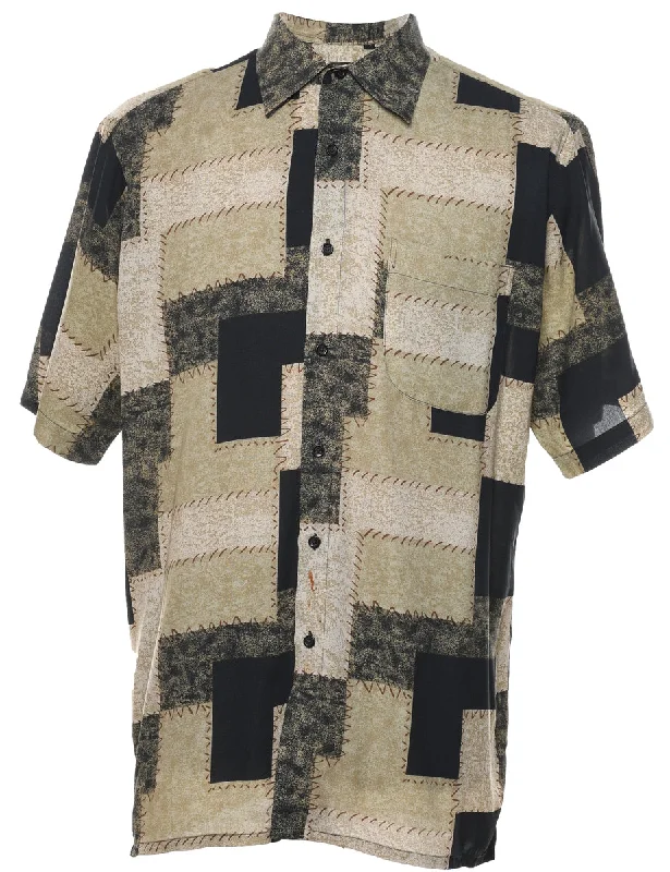 Low-key Luxury 1990s Green & Black Patchwork Shirt - L