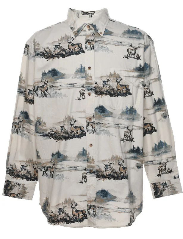 Casual And Casual 1990s Landscape Print Shirt - L