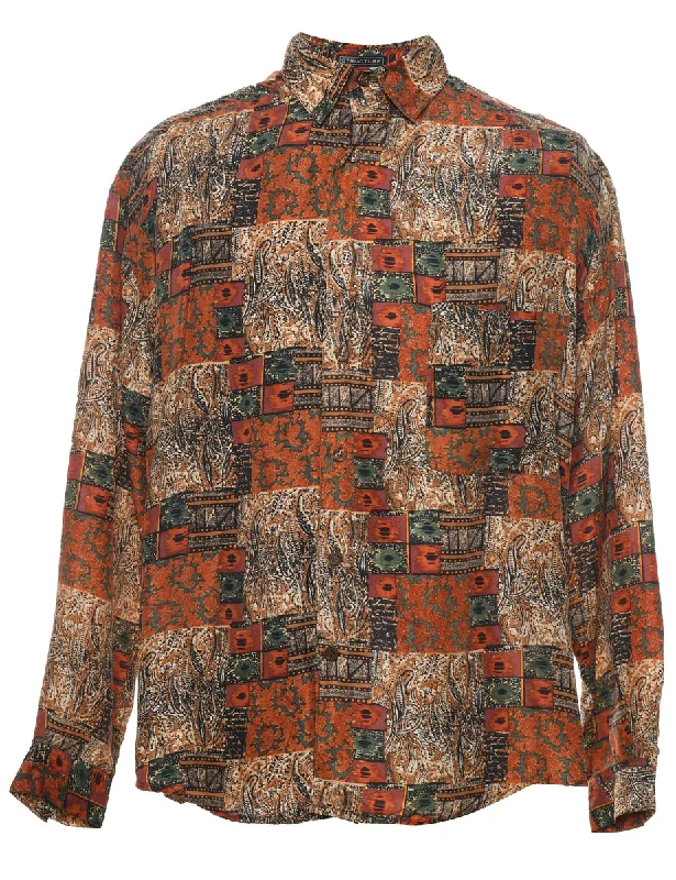 Street Fashion 1990s Paisley Print Multi-Colour Long-Sleeve Shirt - L