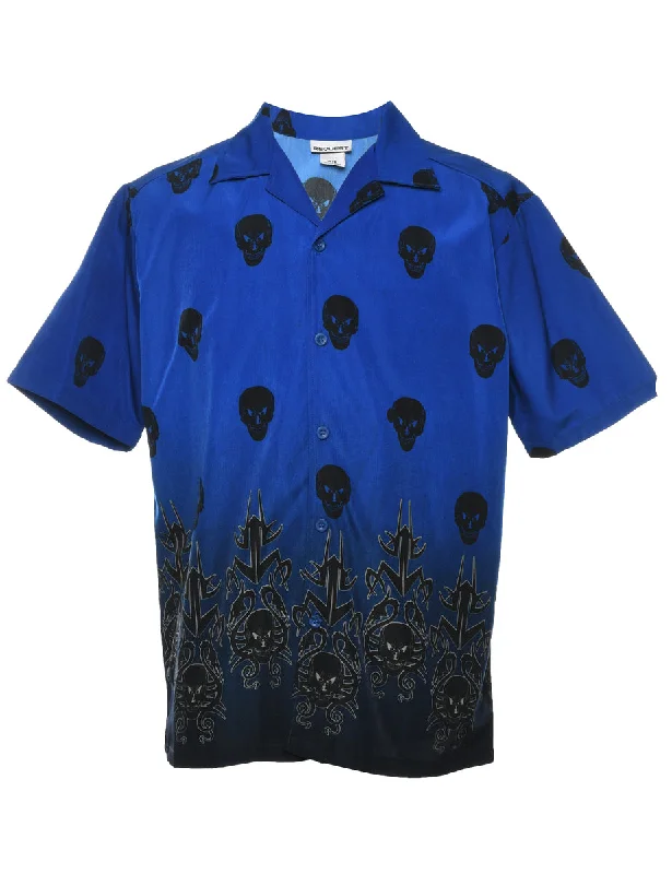 Beautiful Romance Y2K Short Sleeve Blue & Black Skull Design 1990s Shirt - S