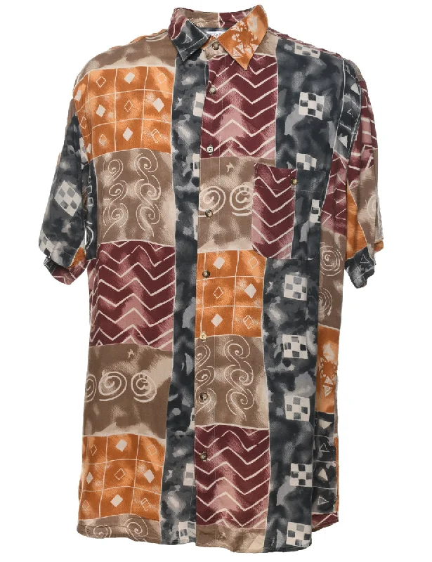 Cool Summer 1990s Short Sleeve Multi-Colour Patterned Shirt - L